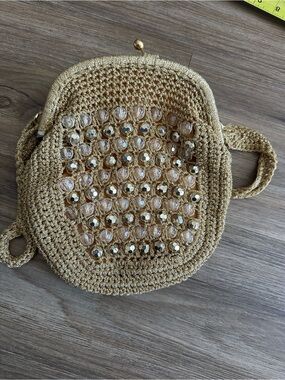 Vintage 60s Gold Beaded Crochet - Women's Sparkle Evening Bag